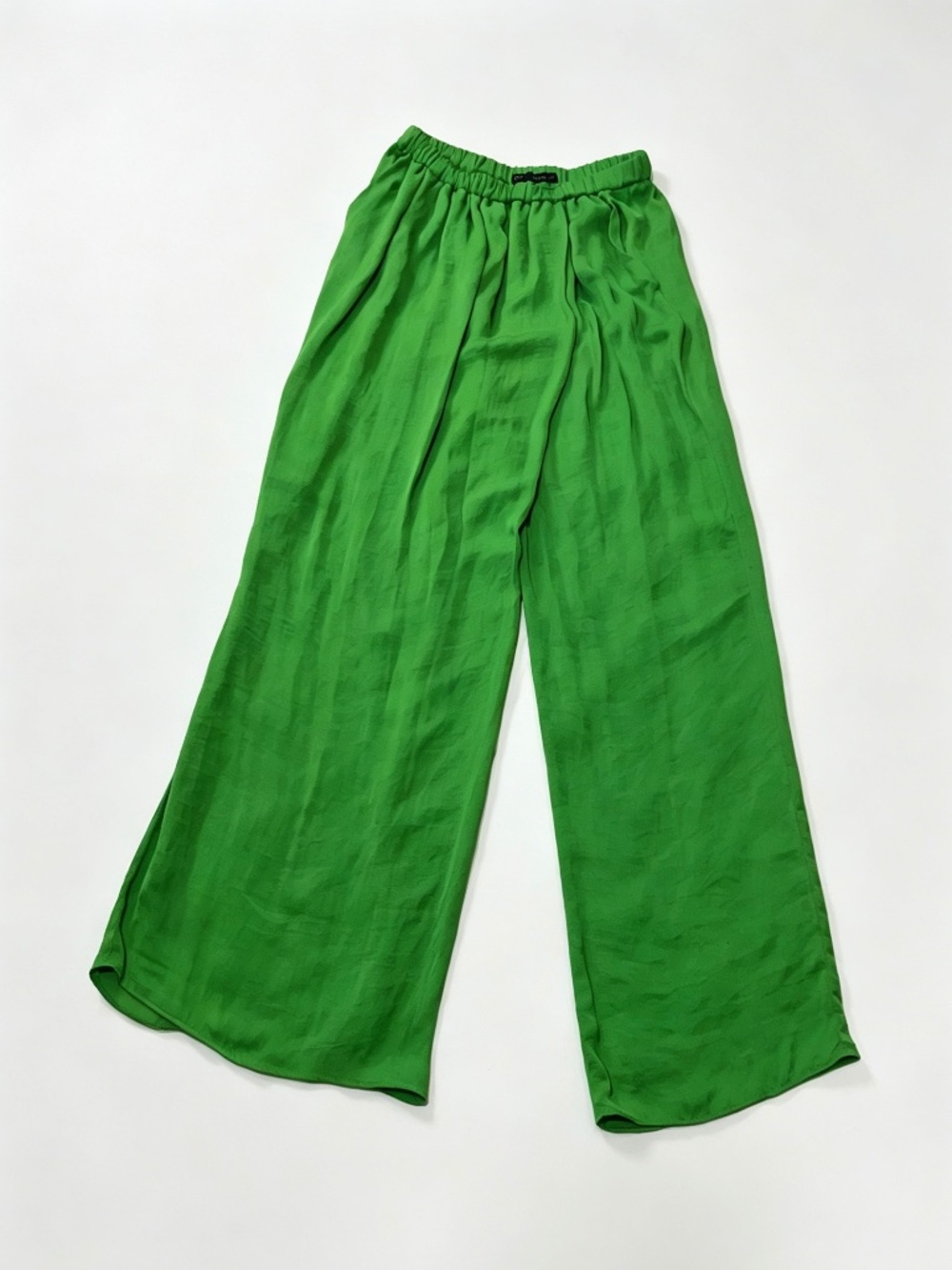Bright Green Extra Long Maxi Wrap Front Overlap Palazzo Wide Leg Pants Zara Bas